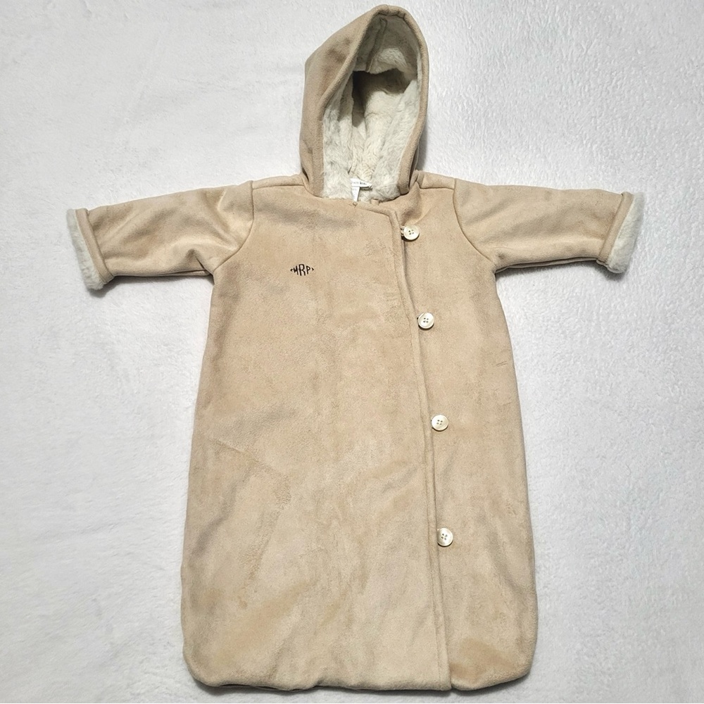 Pottery Barn Kids Baby Bunting Suede/Fur Infant Cold Weather Suit. Like new!